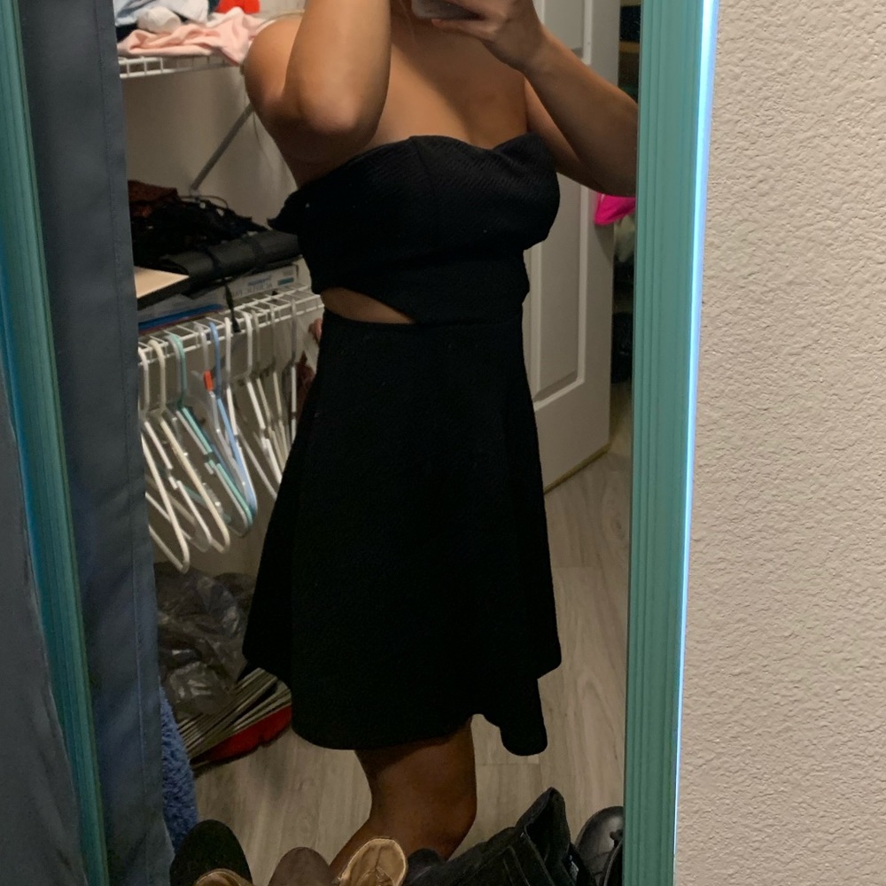 Black Strapless Cutout Mini Skater Dress